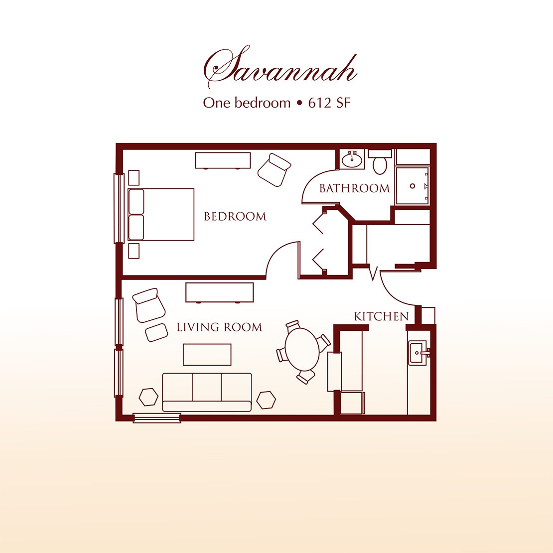 Floor plan - The Savannah One Bedroom Suite at DeTray's Colonial Inn